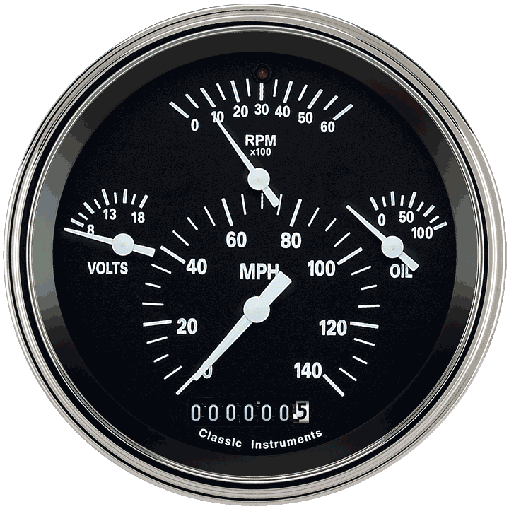 Classic Instruments TE40BSLF, Tetra Series Black Combination Gauge