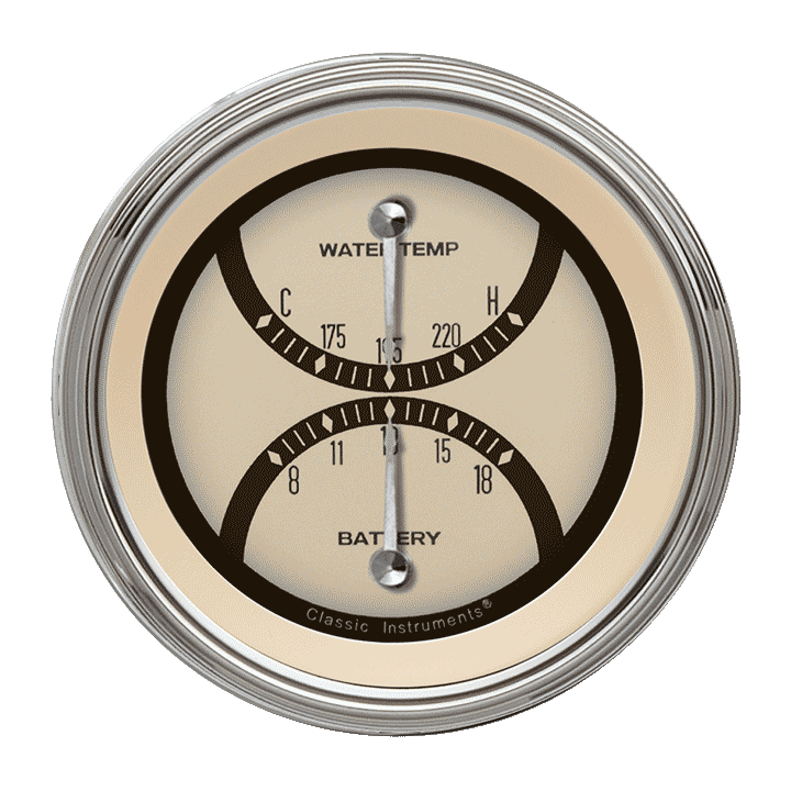 Classic Instruments NT74SHC, Nostalgia VT 3-3/8" Temperature & Volt Dual Gauge