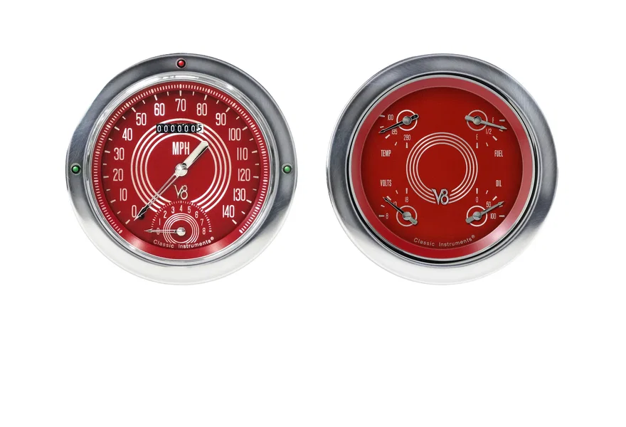 Classic Instruments CT54V8RS62-LS, Steelie 5" Speedometer/Quad-Ls for 1954-1955 Chevy Truck V8 Red
