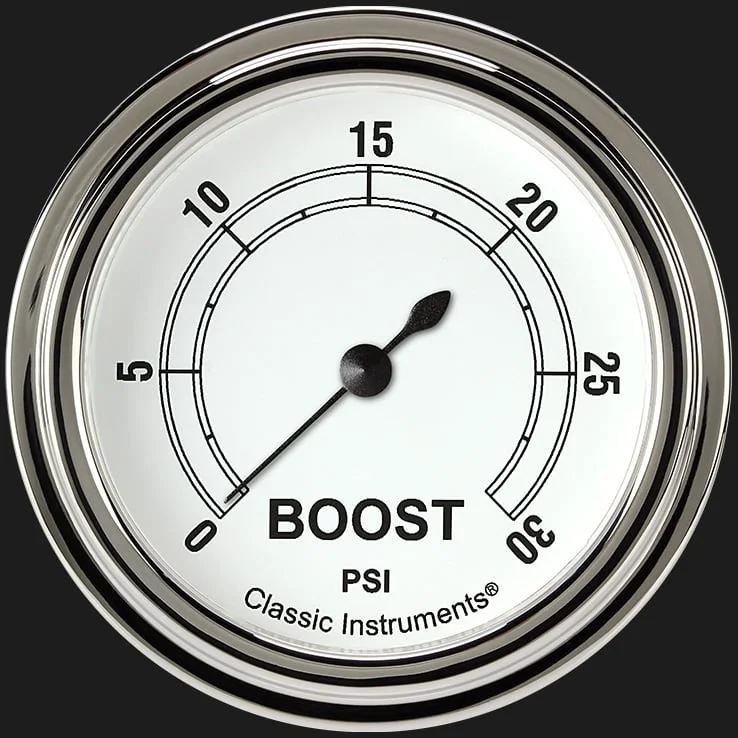 Classic Instruments CW342SLF, White 2-5/8" Boost Gauge (30 PSI)