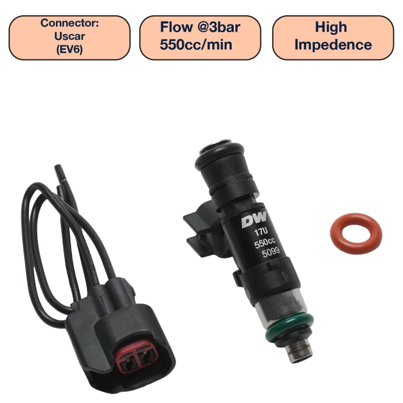 DeatschWerks DW550-48-14-14-1, Universal 550cc Single Fuel Injector / 48mm Length / 14mm O-Ring Seals