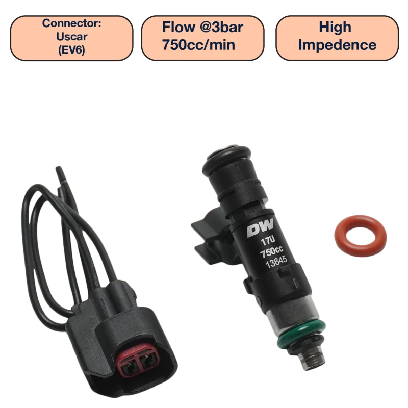 DeatschWerks DW750-48-14-14-1, Universal 750cc Single Fuel Injector / 48mm Length / 14mm O-Ring Seals