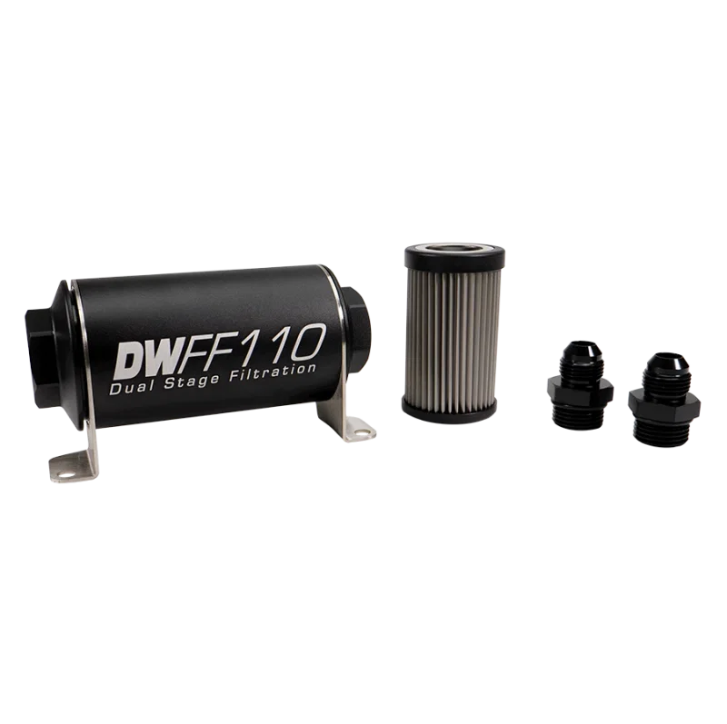 DeatschWerks 8-03-110-005K-8, Stainless Steel 8AN 5 Micron Universal Inline Fuel Filter Housing Kit (110mm)