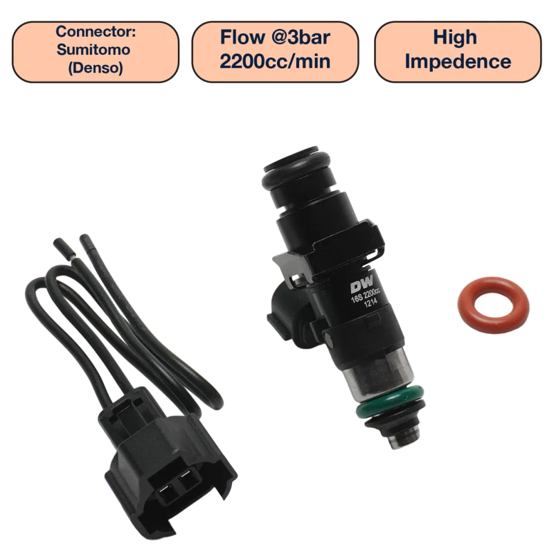 DeatschWerks DW2200-48-14-14-1, Universal 2200cc Single Fuel Injector / 48mm Length / 14mm O-Ring Seals