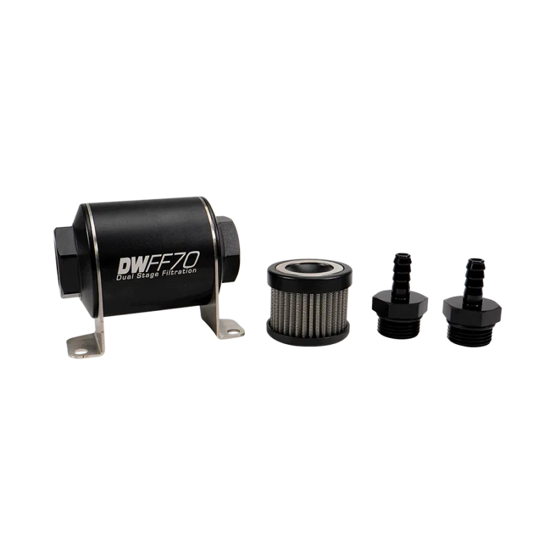 DeatschWerks 8-03-070-005K-516, Stainless Steel 5/16in 5 Micron Universal Inline Fuel Filter Housing Kit (70mm)