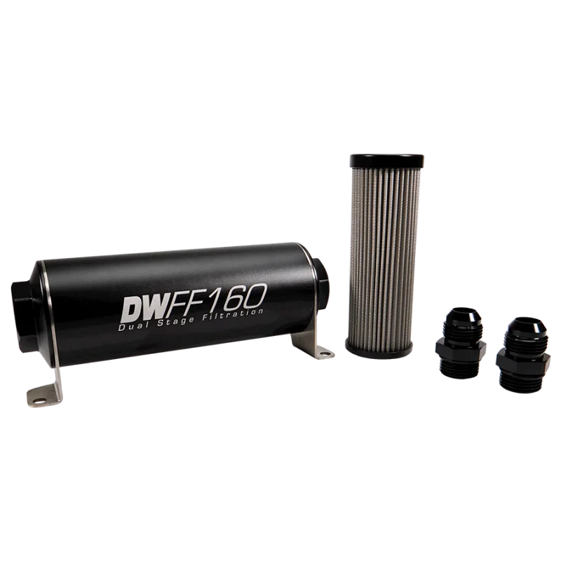 DeatschWerks 8-03-160-010K-10, Stainless Steel 10AN 10 Micron Universal Inline Fuel Filter Housing Kit (160mm)