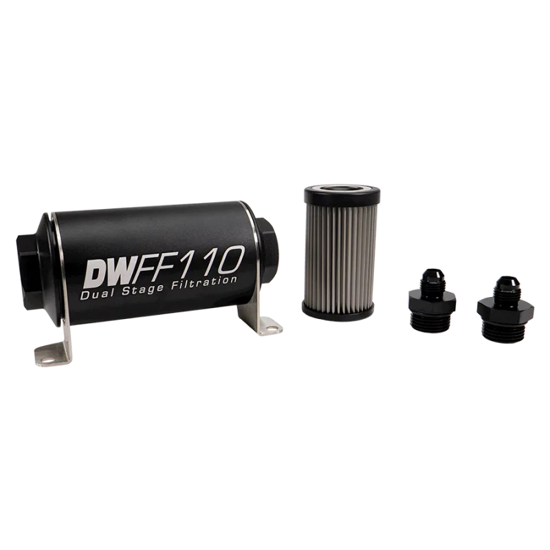 DeatschWerks 8-03-110-005K-6, Stainless Steel 6AN 5 Micron Universal Inline Fuel Filter Housing Kit (110mm)