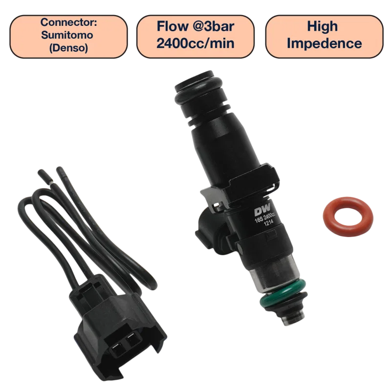 DeatschWerks DW2400-60-14-14-1, Universal 2400cc Single Fuel Injector / 60mm Length / 14mm O-Ring Seals