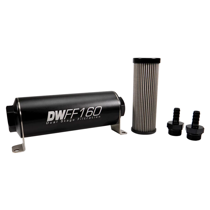 DeatschWerks 8-03-160-010K-38, Stainless Steel 3/8in 10 Micron Universal Inline Fuel Filter Housing Kit (160mm)