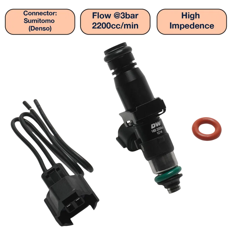 DeatschWerks DW2200-60-14-14-1, Universal 2200cc Single Fuel Injector / 60mm Length / 14mm O-Ring Seals