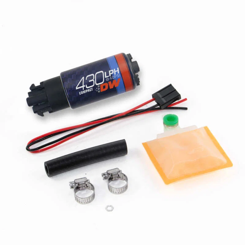DeatschWerks 9-439-1000, Universal DW430C 430lph Compact Fuel Pump with Clips and Install Kit