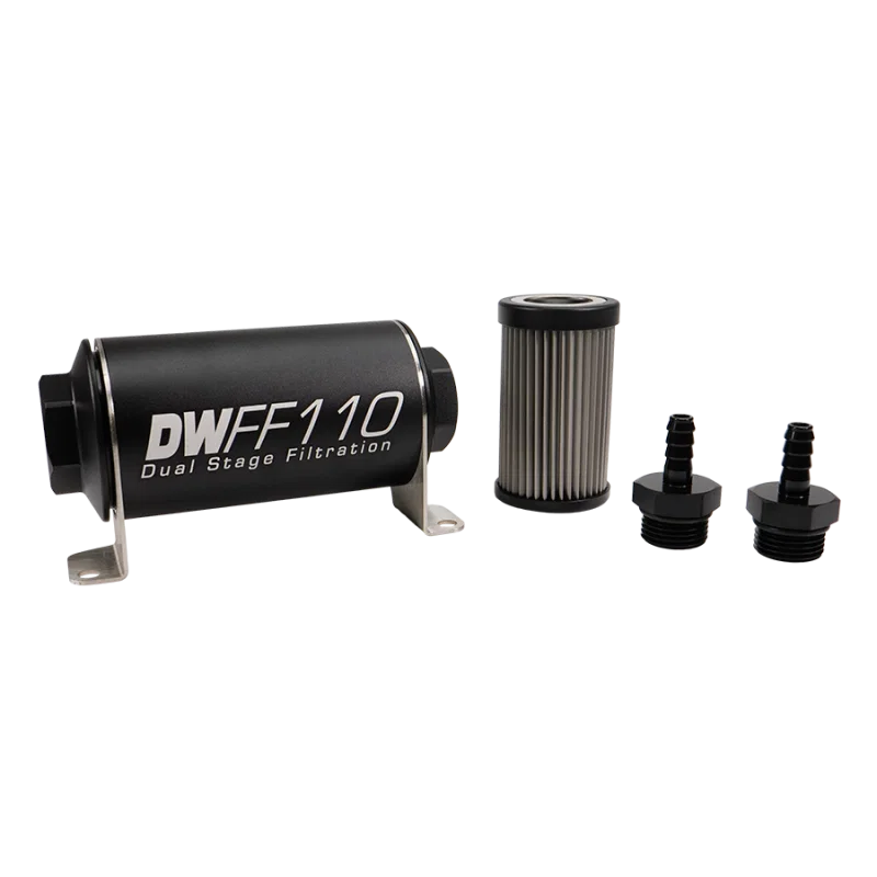 DeatschWerks 8-03-110-040K-516, Stainless Steel 5/16in 40 Micron Universal Inline Fuel Filter Housing Kit (110mm)
