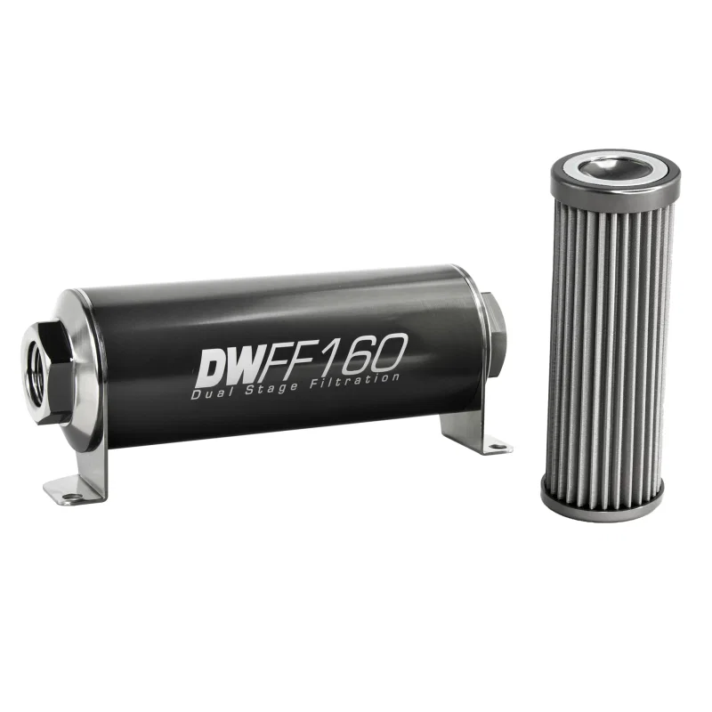 DeatschWerks 8-03-160-040K, Stainless Steel 8AN 40 Micron Universal Inline Fuel Filter Housing Kit (160mm)