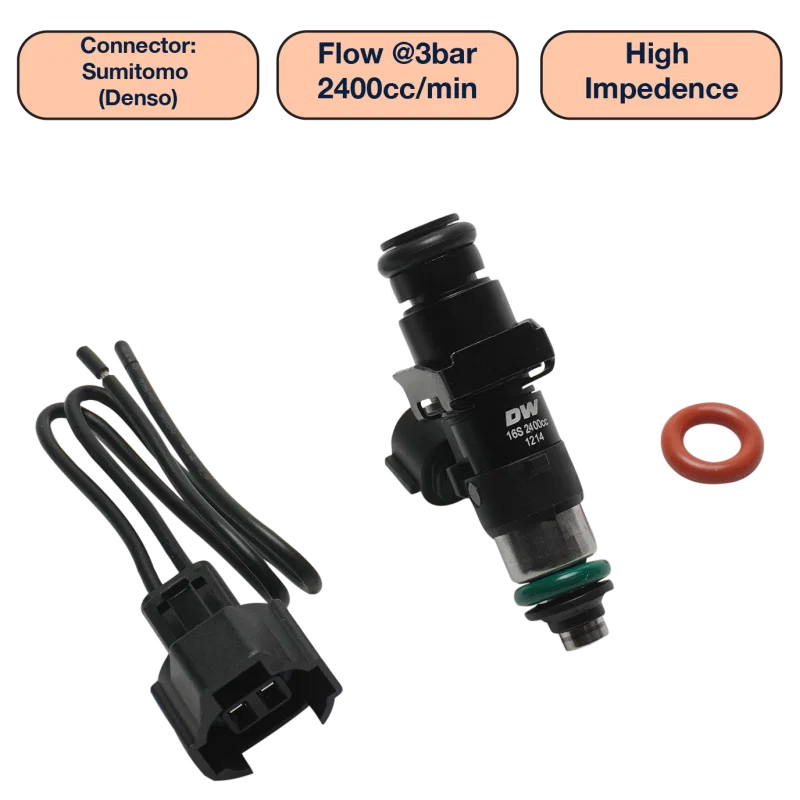 DeatschWerks DW2400-48-14-14-1, Universal 2400cc Single Fuel Injector / 48mm Length / 14mm O-Ring Seals