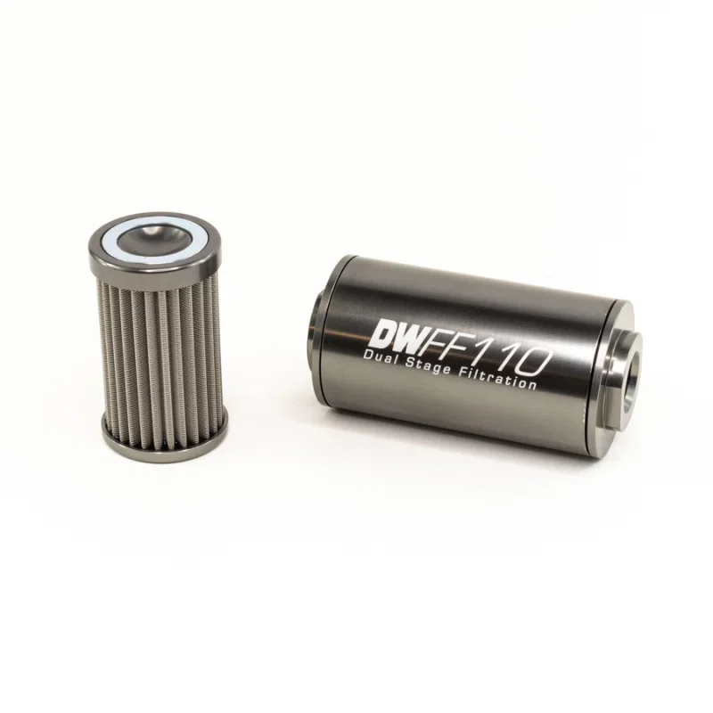 DeatschWerks 8-03-110-100K, Stainless Steel 10AN 100 Micron Universal Inline Fuel Filter Housing Kit (110mm)