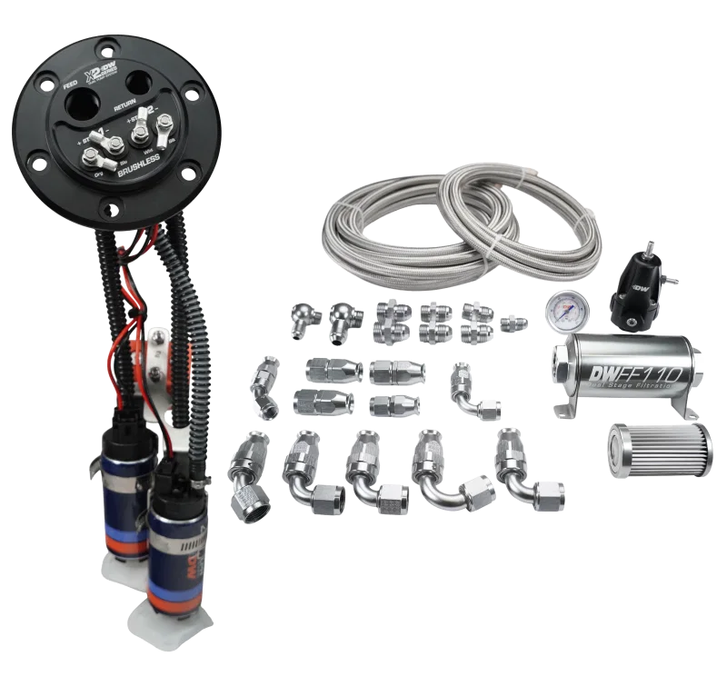 DeatschWerks 9-421-625-7043, X2 Series Fuel Pump Hanger w/ Dual DW420 Pumps/PTFE Plumbing kit for 92-00 Honda Civic