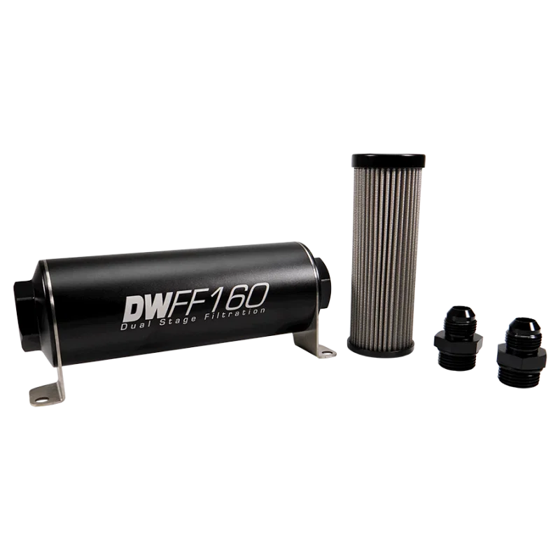 DeatschWerks 8-03-160-005K-8, Stainless Steel 8AN 5 Micron Universal Inline Fuel Filter Housing Kit (160mm)
