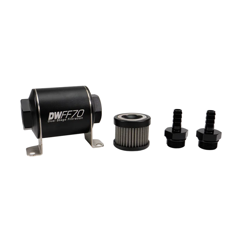 DeatschWerks 8-03-070-010K-38, Stainless Steel 3/8in 10 Micron Universal Inline Fuel Filter Housing Kit (70mm)