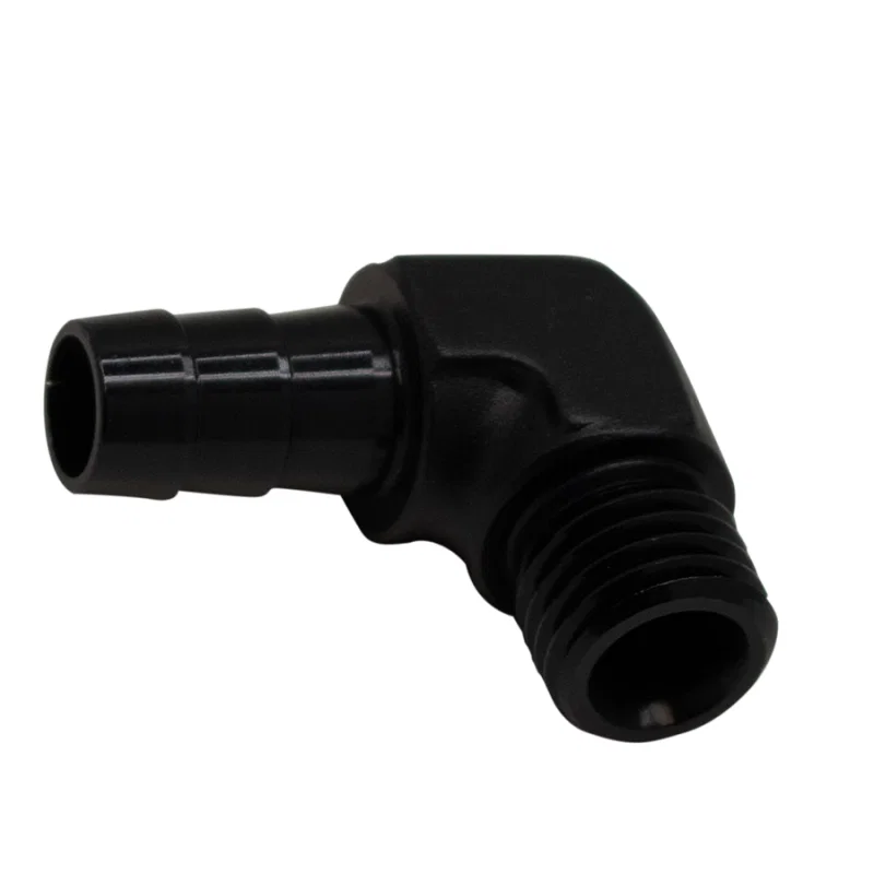 DeatschWerks 6-02-0650-B, Metric M12 to 3/8in Hose Barb 90-Degree Fitting w/ Venturi Port - Anodized Matte Black