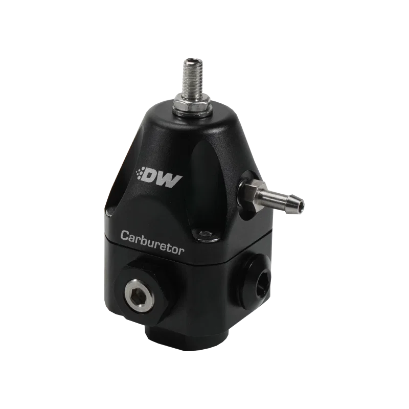 DeatschWerks 6-0550-FRB, Compact Carburetor Adjustable Fuel Regulator 6AN x4 Inlets - 6AN Return - Black