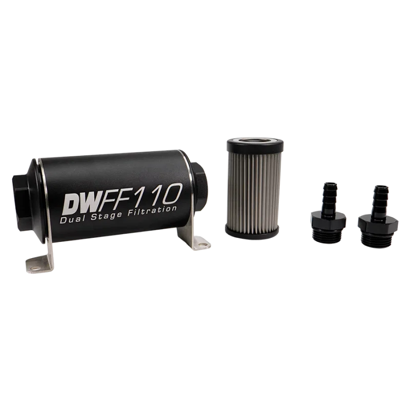 DeatschWerks 8-03-110-010K-38, Stainless Steel 3/8in 10 Micron Universal Inline Fuel Filter Housing Kit (110mm)