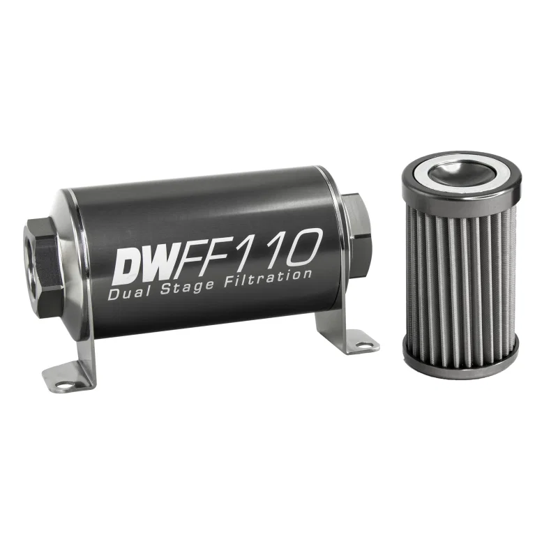 DeatschWerks 8-03-110-040K, Stainless Steel 8AN 40 Micron Universal Inline Fuel Filter Housing Kit (110mm)