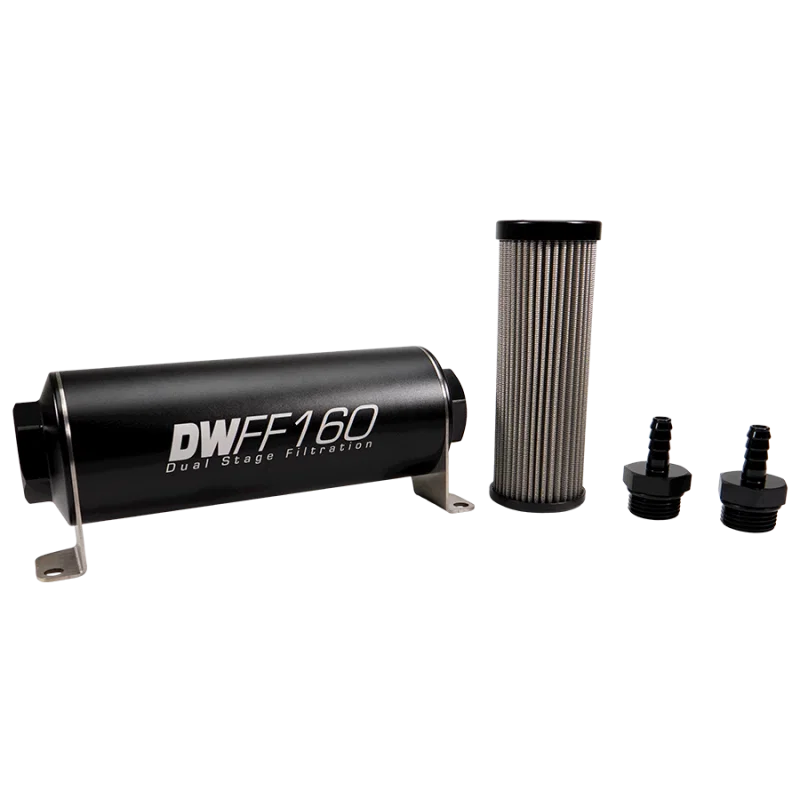 DeatschWerks 8-03-160-010K-516, Stainless Steel 5/16in 10 Micron Universal Inline Fuel Filter Housing Kit (160mm)