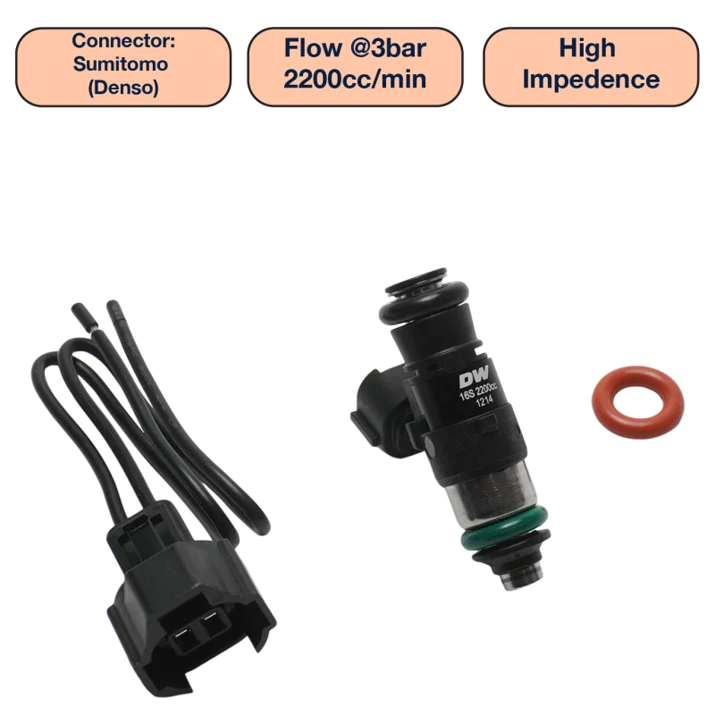 DeatschWerks DW2200-34-14-14-1, Universal 2200cc Single Fuel Injector / 34mm Length / 14mm O-Ring Seals