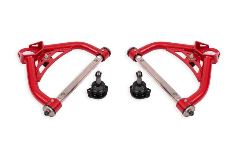 BMR Suspension AAU322R, 70-81 Chevrolet Camaro Non-Adj. Upper A-Arms w/ 0.5in Tall Ball Joint (Delrin) - Red