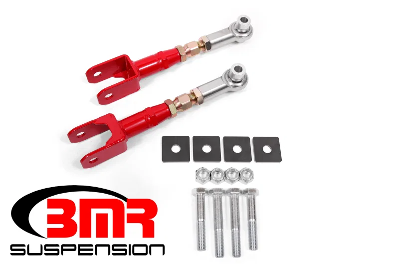BMR Suspension TR005R, 15-17 S550 Mustang Rear On-Car Adj. Rod Ends Toe Rods - Red