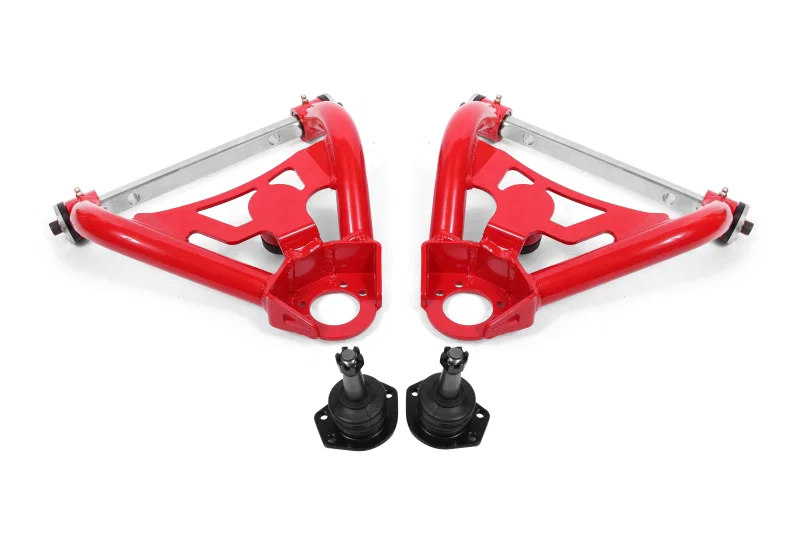 BMR Suspension AA028R, 64-72 A-Body Pro-Touring Upper A-Arms w/ Tall Ball Joint (Delrin) - Red