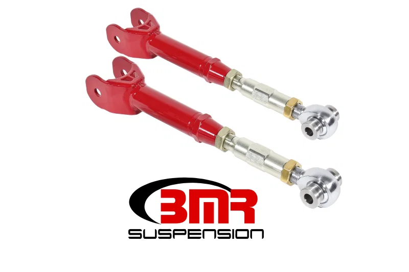 BMR Suspension TCA061R, 16-17 6th Gen Camaro Lower Trailing Arms w/ On-Car Adj. Rod Ends - Red