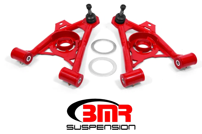 BMR Suspension AA043R, 94-04 Mustang Lower Non-Adj. A-Arms (Poly) w/ Tall Ball Joint / Spring Pocket - Red
