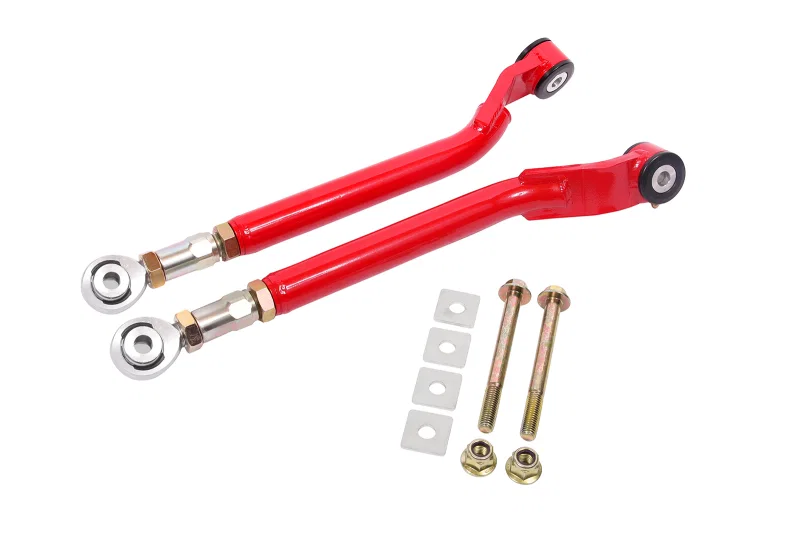 BMR Suspension TR110R, 08-17 Challenger Rear On-Car Adj. Toe Rods Delrin/Rod End Combo - Red