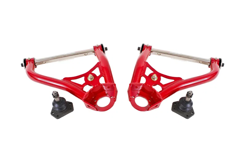 BMR Suspension AA027R, 67-69 1st Gen F-Body Pro-Touring Upper A-Arms w/ Tall Ball Joint (Delrin) - Red