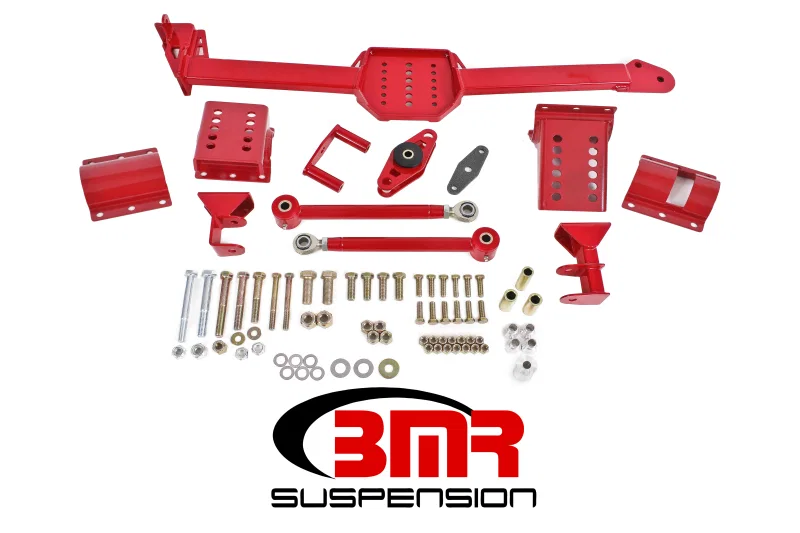 BMR Suspension WL005R, 05-14 S197 Mustang Body Mount Watts Link Rod End/Poly w/ Adj. Axle Clamps - Red