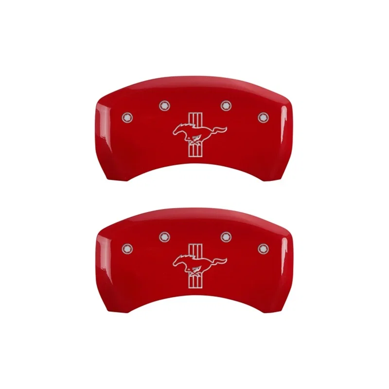 MGP 10010RMB1RD, Rear set 2 Caliper Covers Engraved Rear S197/Bar & Pony Red finish silver ch for Ford Mustang