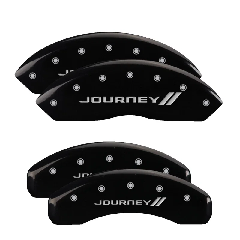 MGP 12200SJNYBK, 4 Caliper Covers Engraved Front & Rear With stripes/Journey Black finish silver ch for Dodge