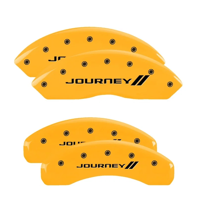MGP 12200SJNYYL, 4 Caliper Covers Engraved Front & Rear With stripes/Journey Yellow finish black ch for Dodge