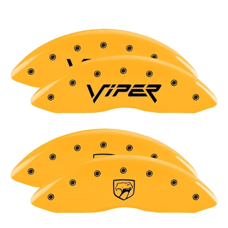 MGP 12203SSNPYL, 4 Caliper Covers Engraved Front Viper Rear Snake Yellow Finish Black Char 2002 Dodge Viper