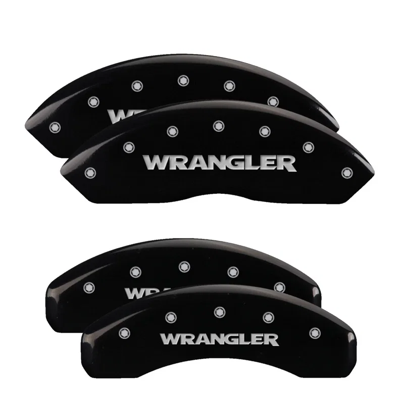 MGP 42007SWRGBK, 4 Caliper Covers Engraved Front & Rear WRANGLER Black finish silver ch for Jeep