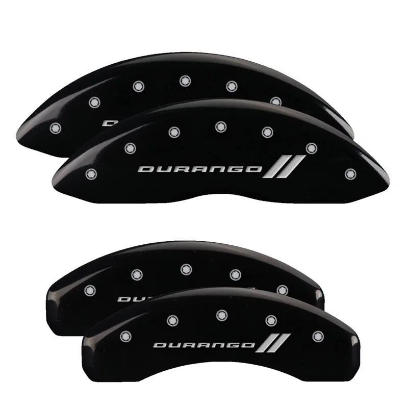 MGP 12134SDGOBK, 4 Caliper Covers Engraved Front & Rear With stripes/Durango Black finish silver ch for Dodge