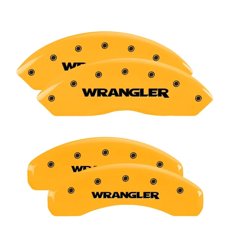 MGP 42007SWRGYL, 4 Caliper Covers Engraved Front & Rear WRANGLER Yellow finish black ch for Jeep