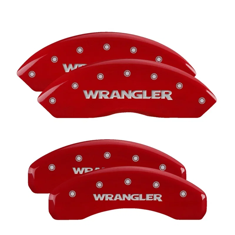 MGP 42007SWRGRD, 4 Caliper Covers Engraved Front & Rear WRANGLER Red finish silver ch for Jeep