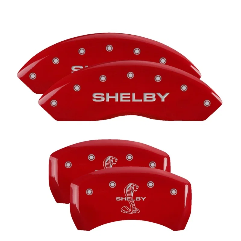 MGP 10197SSBYRD, 4 Caliper Covers Engraved Front Shelby Engraved Rear Tiffany Snake Red finish silver ch for Ford Mustang