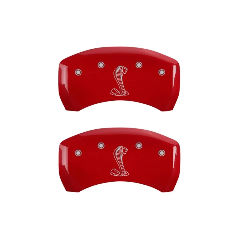 MGP 10010RSNKRD, Rear set 2 Caliper Covers Engraved Rear Tiffany Snake Red finish silver ch for Ford Mustang