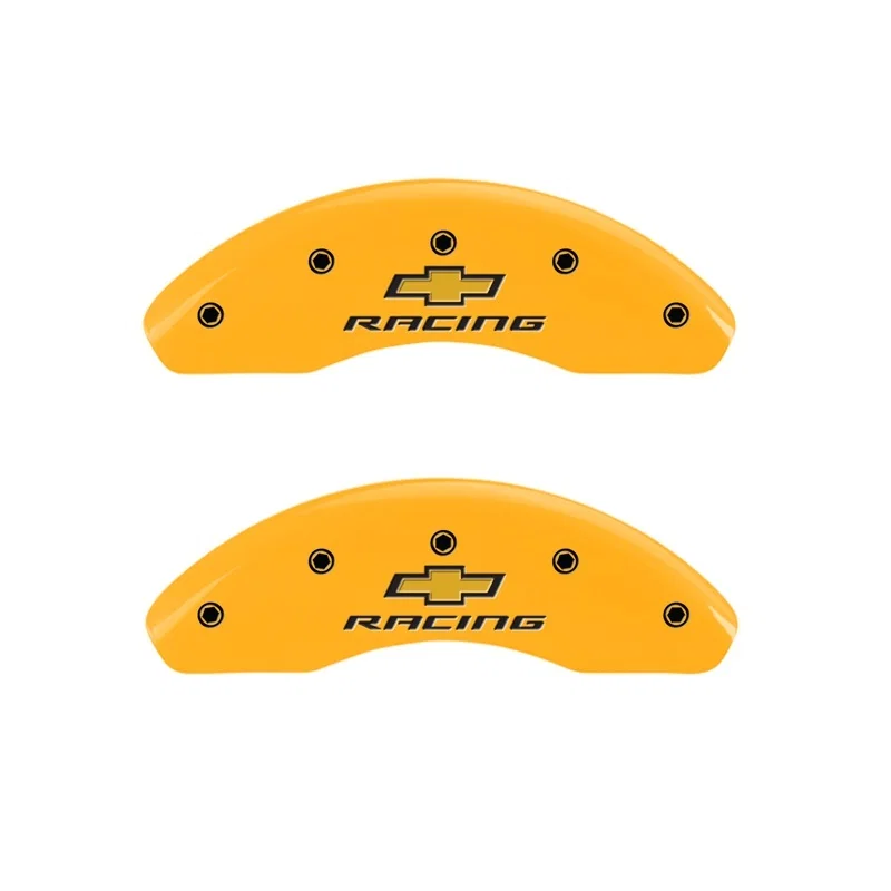 MGP 14208FBRCYL, Front set 2 Caliper Covers Engraved Front Chevy racing Yellow finish black ch
