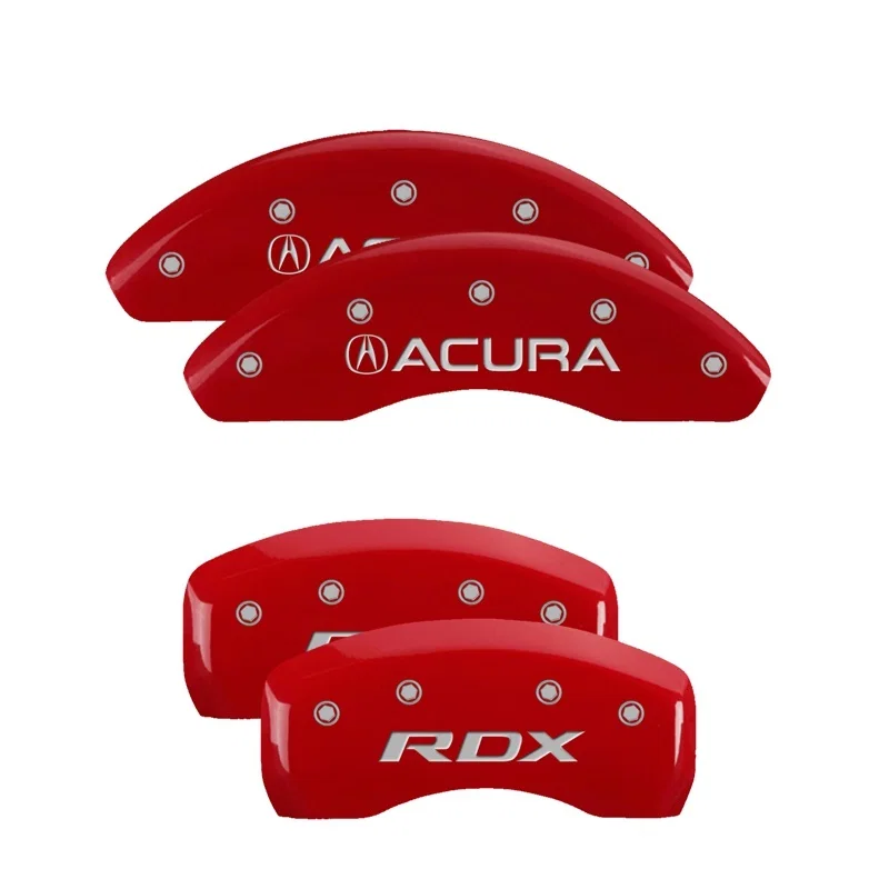 MGP 39024SRDXRD, 4 Caliper Covers Front Acura Rear RDX Red Finish Silver Characters (Req 18in+ Wheel)