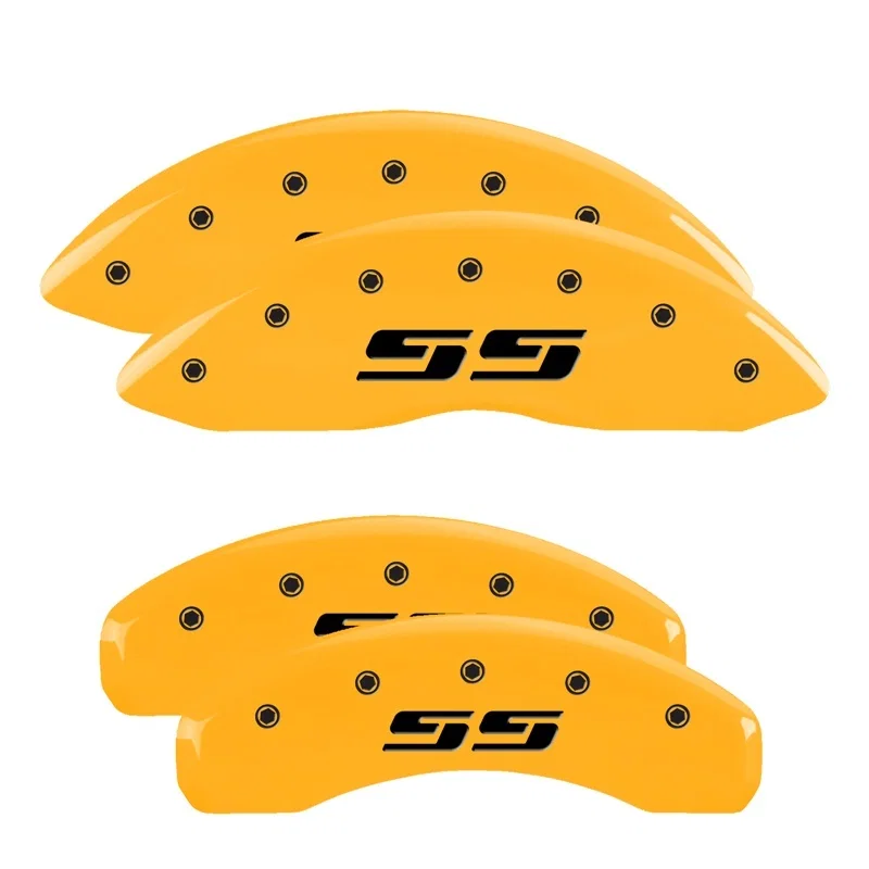 MGP 14034SSS3YL, 4 Caliper Covers Engraved F & R Silverado SS Yellow Finish Black Char 2002 Chevy Silverado 1500