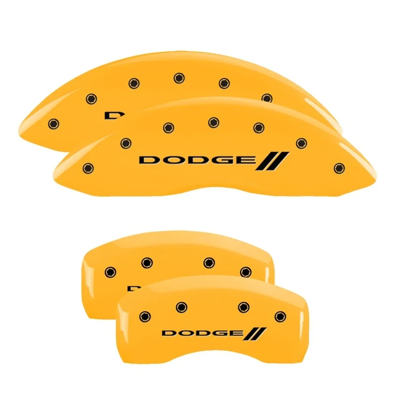 MGP 12192SDD3YL, 4 Caliper Covers Engraved Front & Rear With stripes/Dodge Yellow finish black ch